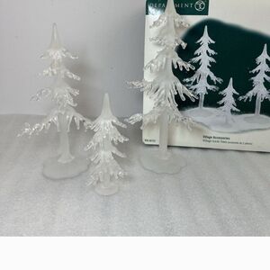 Department 56 Frosted  Fake Glass Snow Village Icicle Tree Set Holiday Decor